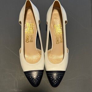 Salvatore Ferragamo White and Black Heels